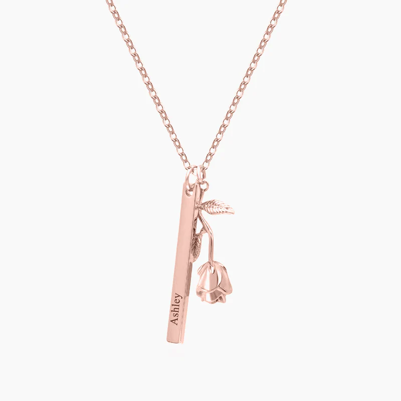 Engraved Rose Bar Necklace - Image 4