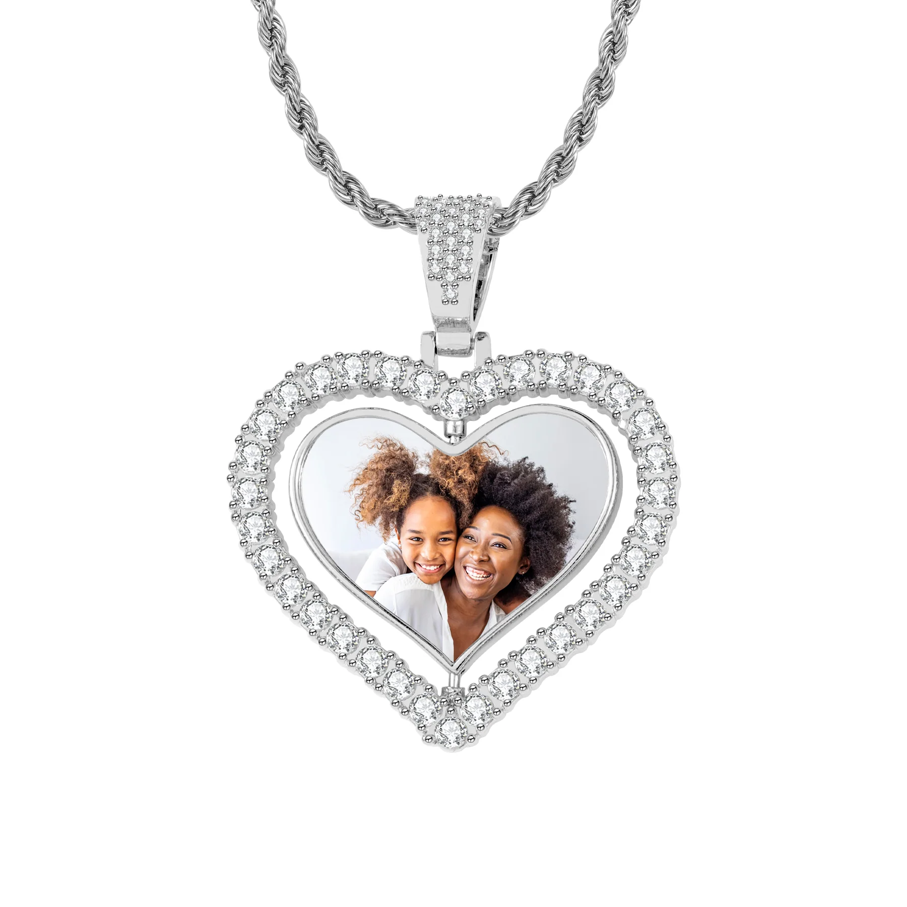 Iced Heart Spinning Photo Pendant - Image 6